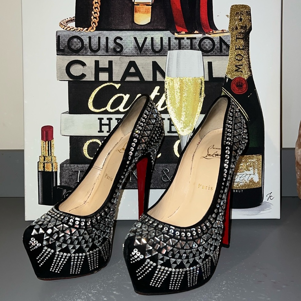 Authentic Christian Louboutin Crystal Decora Strass Gorgeous Black Pumps